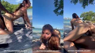 Ashley Aoky gets naughty on public beach & sucks off random dudes